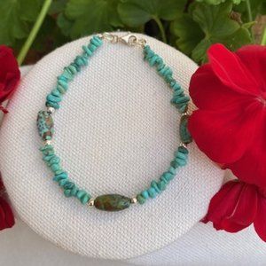 VTG 925 Silver Turquoise Bead Bracelet